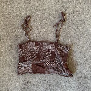 Brown patchwork size S LA Hearts tie crop top